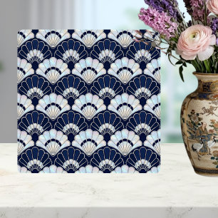 Padrão de Leque Art Déco Azul Naval Pérola Prata