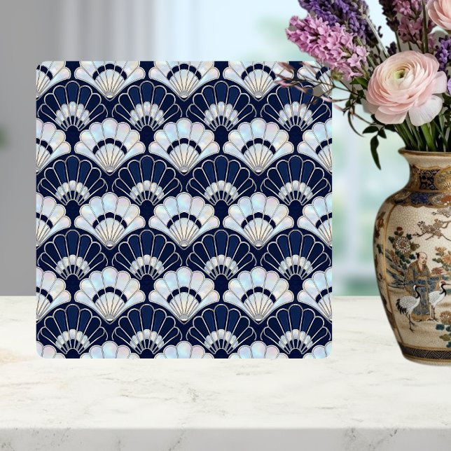 Padrão de Leque Art Déco Azul Naval Pérola Prata (Criador carregado)