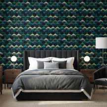 Padrão de leque art déco em azul verde, azul marin