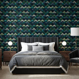 Padrão de leque art déco em azul verde, azul marin