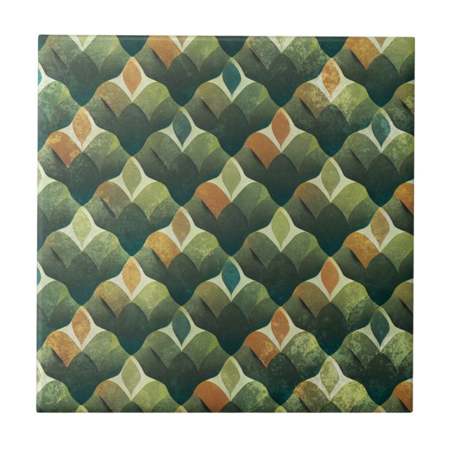 Padrão de Leque Art Déco em Verde Terroso (1) (Frente)