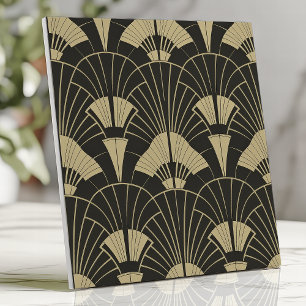 Padrão de Leque Preto e Dourado Art Déco