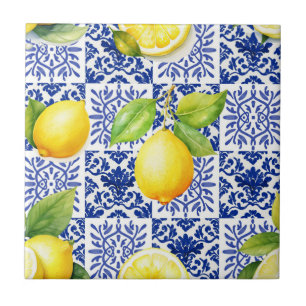 Padrão de Limão Azul Branco Mediterrâneo Citrino