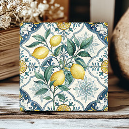 Padrão de Limão Country Francês Branco Azul
