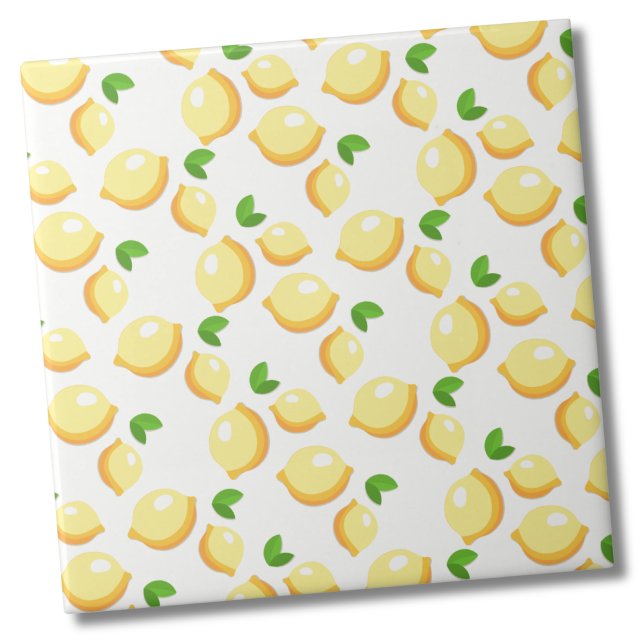 Padrão de limão de citros (Trendy Simple Citrus White Yellow Lemon Pattern Ceramic Tile)