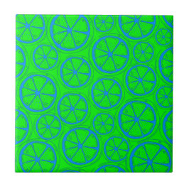 Padrão de Limão Limão Azul com Fundo Verde Neon