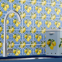Padrão de Limão Mediterrâneo Branco Azul