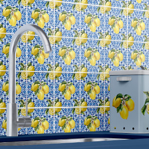 Padrão de Limão Mediterrâneo Branco Azul