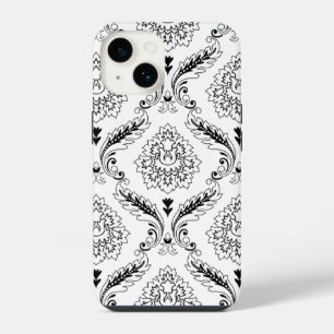 Padrão de Linha Damask Rococó Preto no Branco
