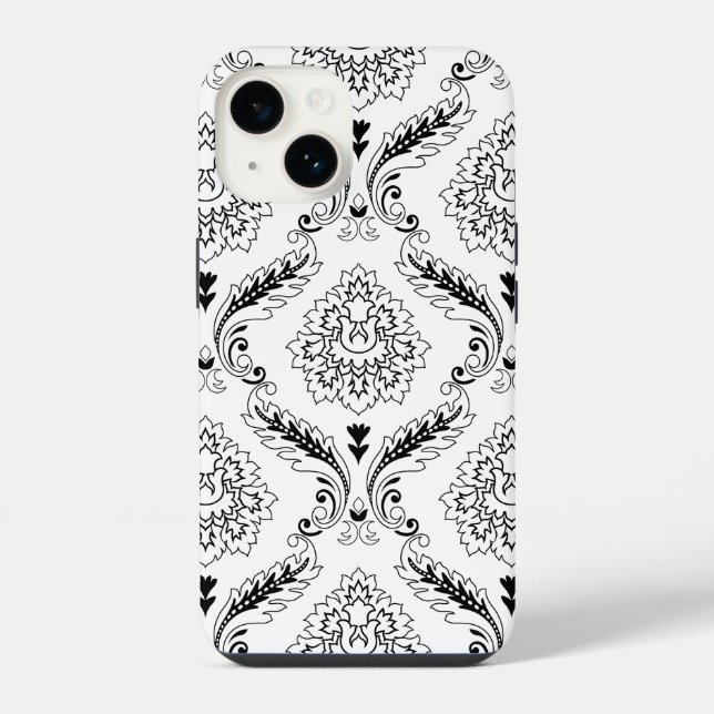 Padrão de Linha Damask Rococó Preto no Branco (Verso)