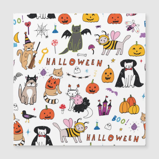 Padrão de Linha de Vintagem de Gatos Halloween (Frente)