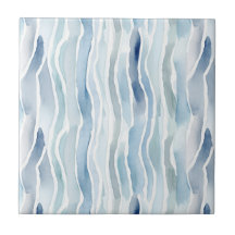 Padrão de Listra Azul e Branco com Aquarela Modern