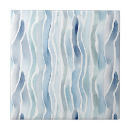 Padrão de Listra Azul e Branco com Aquarela Modern