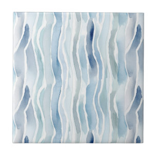 Padrão de Listra Azul e Branco com Aquarela Modern