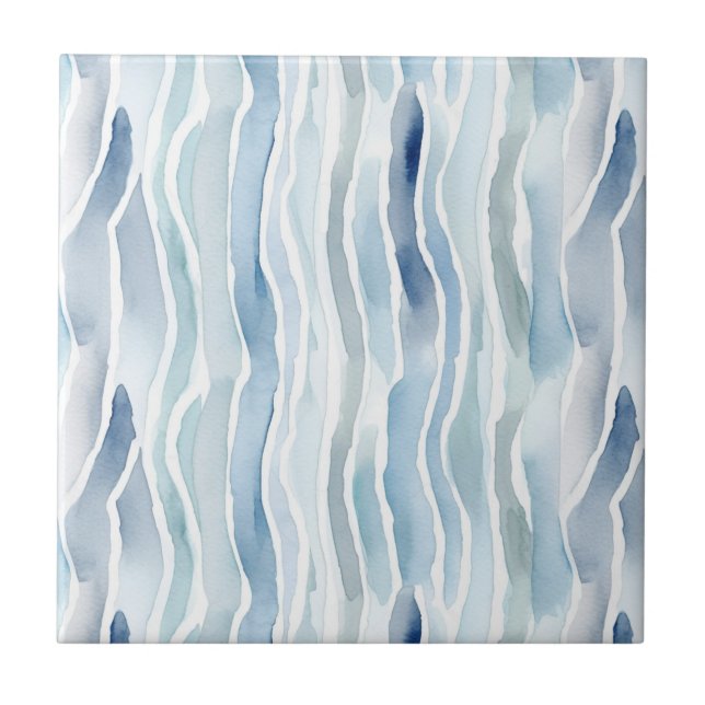 Padrão de Listra Azul e Branco com Aquarela Modern (Frente)