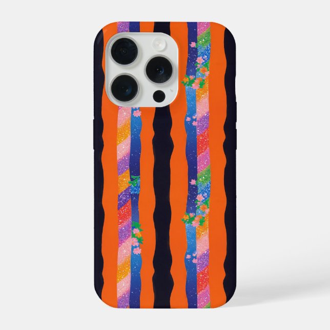 Padrão de Listra Ondulada Floral Laranja (Verso)