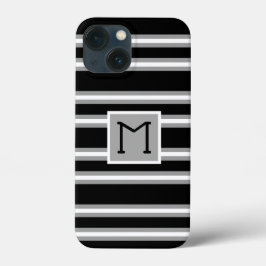 Padrão de Listras com Monograma Moderno Preto Cinz