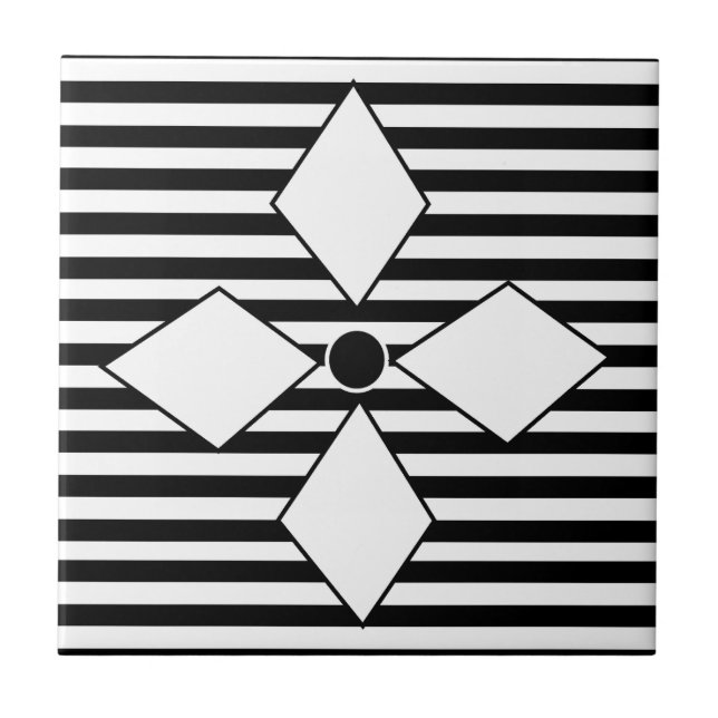 Padrão de Listras Geométricas Diamante Preto Branc (Frente)
