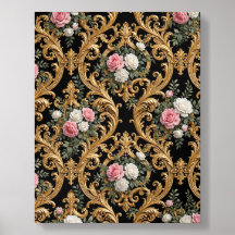 Padrão de Luxo Barroco Floral Rosas Douradas