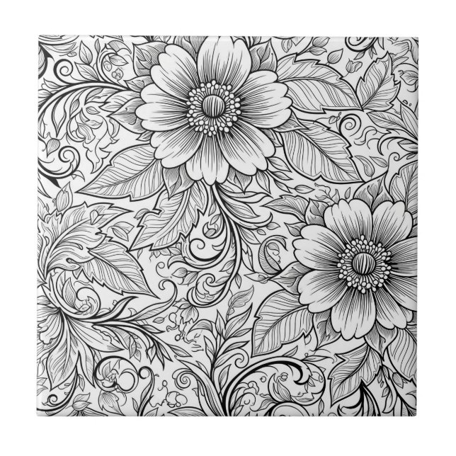 Padrão de Luxo Floral Monocromático Chic (3) (Frente)