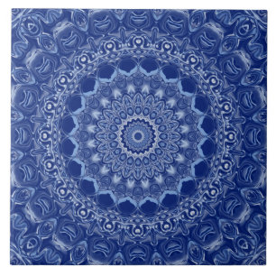 Padrão de Mandala Azul com Simetria de Explosão de