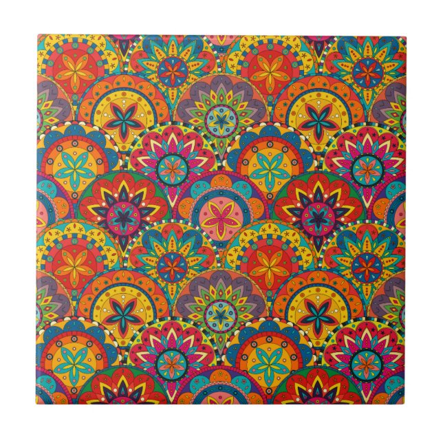 Padrão de Mandala Colorida Retroativa Funky (Frente)