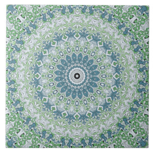 Padrão de Mandala Costeira Azul e Verde Marinho