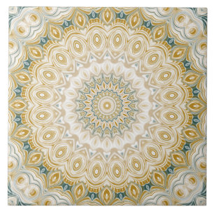 Padrão de Mandala Dourado e Branco com Acentos em