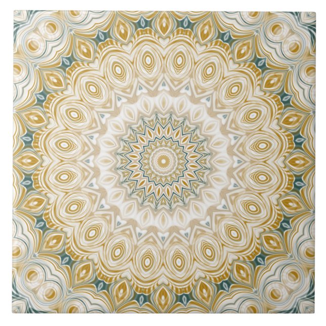 Padrão de Mandala Dourado e Branco com Acentos em  (Frente)
