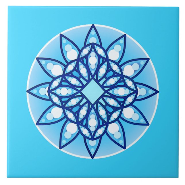 Padrão de Mandala em azul-céu, cobalto e branco (Frente)