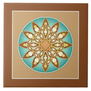Padrão de Mandala em bronzeado, creme e turquesa