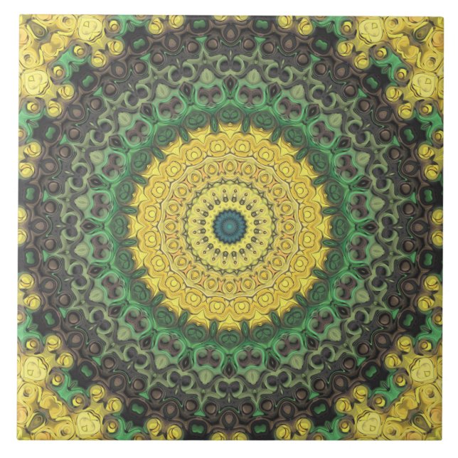 Padrão de Mandala em Caleidoscópio Amarelo e Verde (Frente)