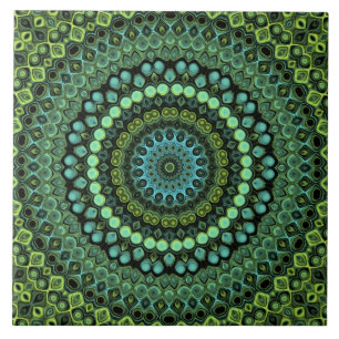 Padrão de Mandala em Caleidoscópio Verde e Turques