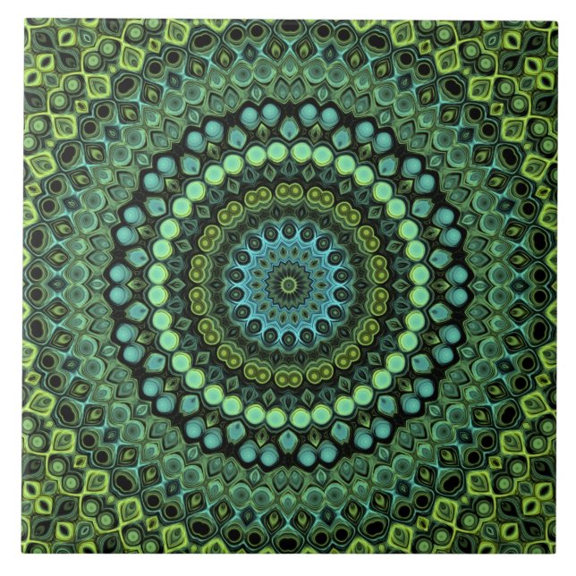 Padrão de Mandala em Caleidoscópio Verde e Turques (Frente)