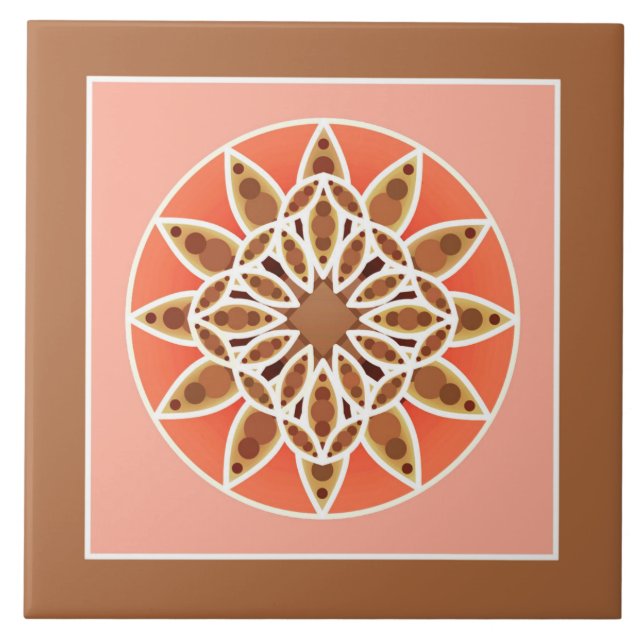 Padrão de mandala em chocolate, caramelo e coral (Frente)