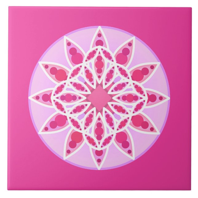 Padrão de Mandala em cor rosa e branco fuchsia (Frente)