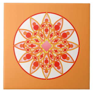 Padrão de mandala em coral, laranja e ouro