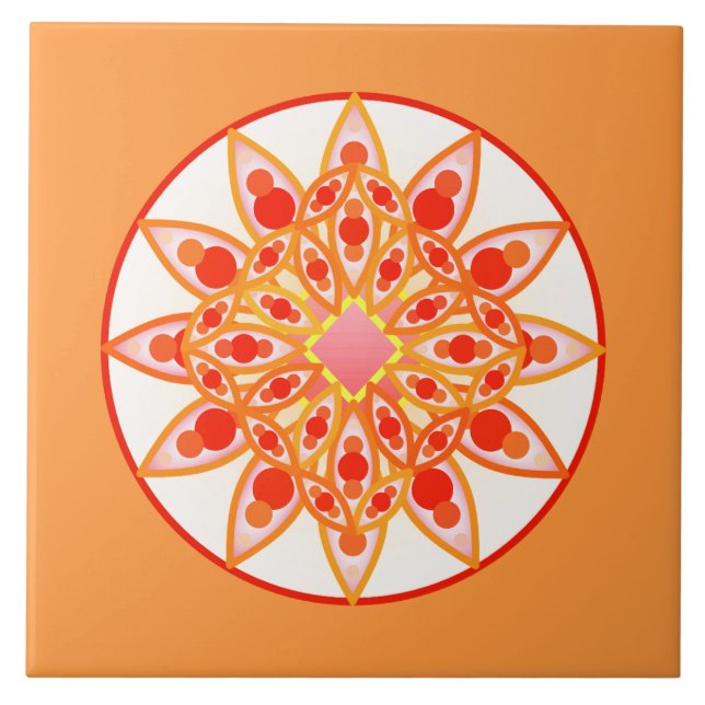 Padrão de mandala em coral, laranja e ouro (Frente)