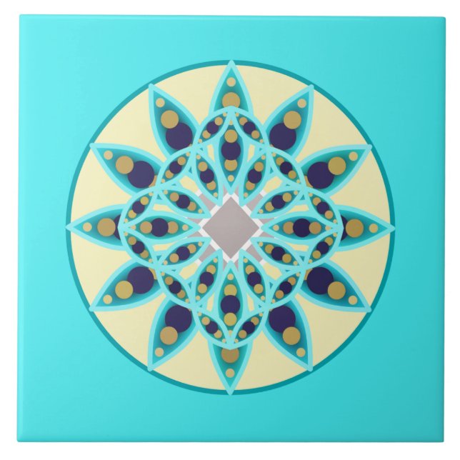 Padrão de Mandala em turquesa, creme e marinho (Frente)