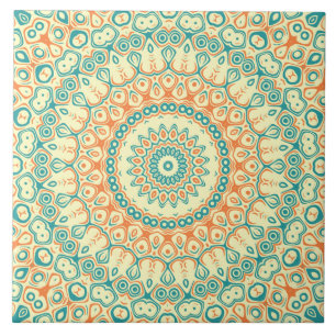Padrão de Mandala em Verde Água Tropical e Laranja