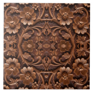 Padrão de Mandala Floral Talhada em Madeira Orname