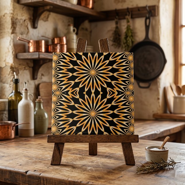 Padrão de Mandala Geométrica Arabesco Ouro Preto (Criador carregado)
