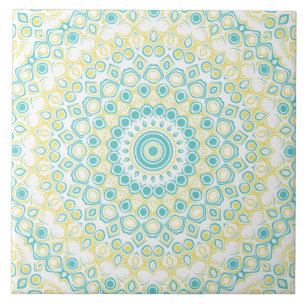 Padrão de Mandala Geométrico Azul Turquesa e Amare