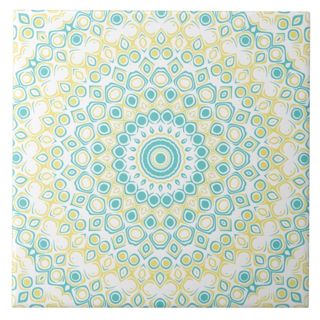 Padrão de Mandala Geométrico Azul Turquesa e Amare (Frente)
