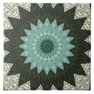 Padrão de Mandala Geométrico Azul Turquesa e Verde