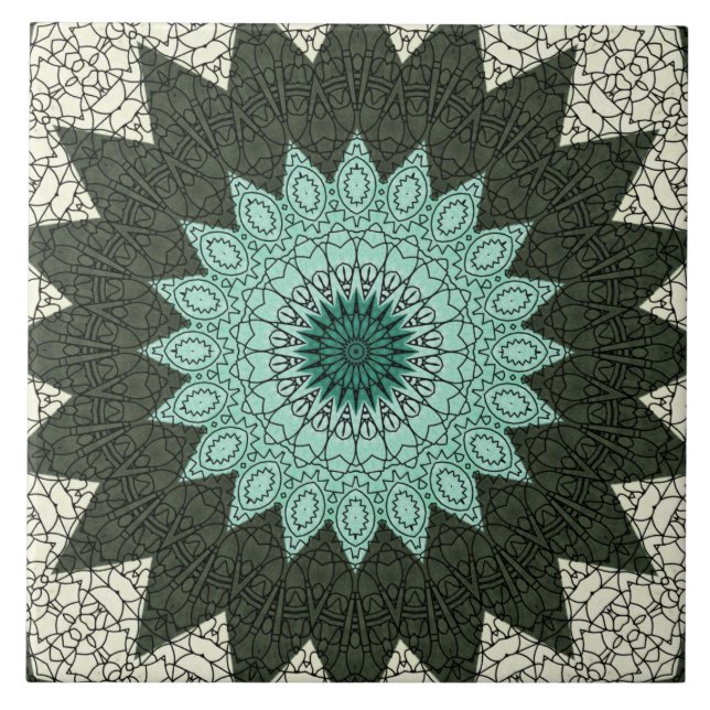 Padrão de Mandala Geométrico Azul Turquesa e Verde (Frente)