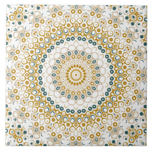 Padrão de Mandala Geométrico Dourado e Verde