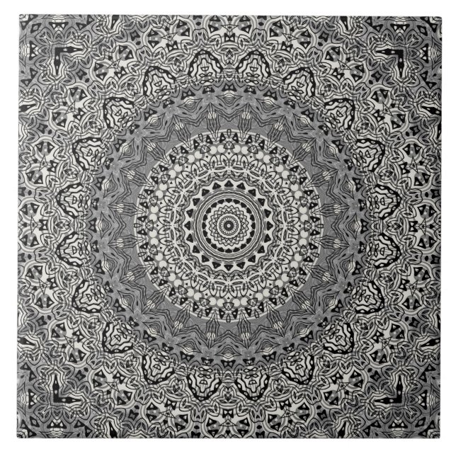 Padrão de Mandala Geométrico Preto e Branco (Frente)