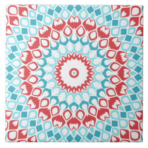 Padrão de Mandala Geométrico Vermelho e Aquático