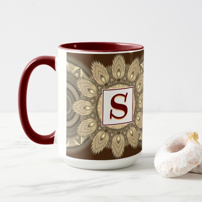 Padrão de mandala inicial personalizado de caneca  (Com Donut)